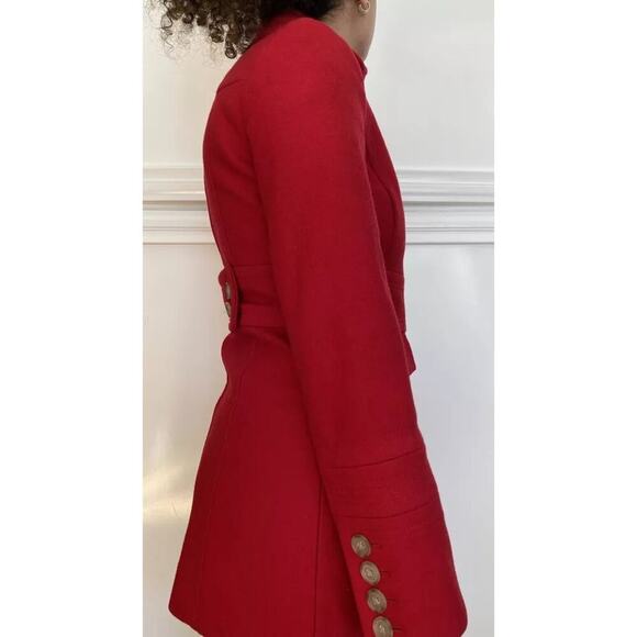 J.Crew Women's Red Wool Blend Long Sleeves Button Front Jacket Coat Size 12 - Picture 3 of 12